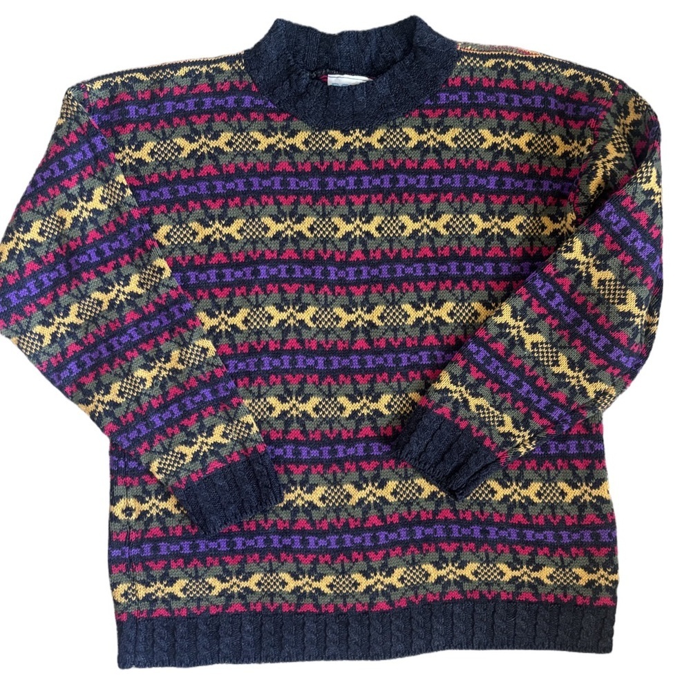 Vintage Knit Sweater - Multicolor Fair Isle - M